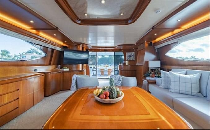 Interior lounge of a 100 ft yacht