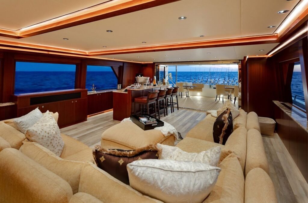 Salon of a 130 ft mega yacht