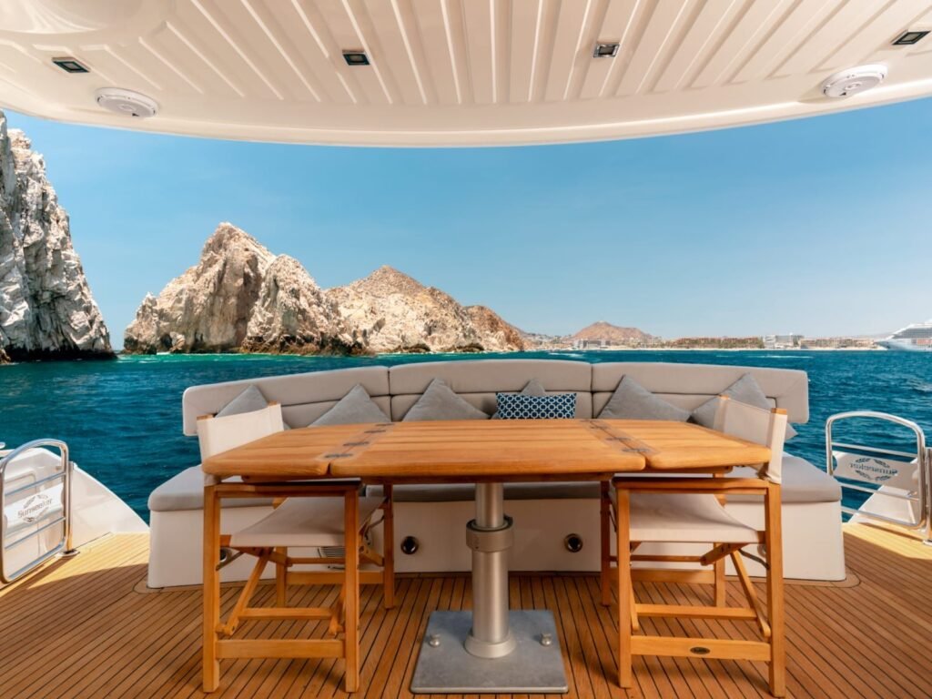 Deck dining on an 85 ft yacht